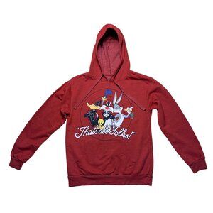 Looney Tunes "That's All Folks!" Red Hoodie S 60% Cotton/40% Polyester